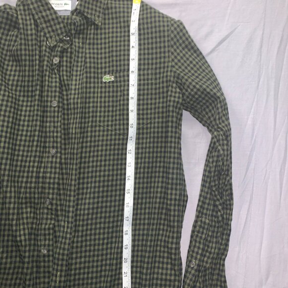 Lacoste Shirt Mens Small Green Gingham Check Regular Fit Cotton Button Up - Picture 2 of 10